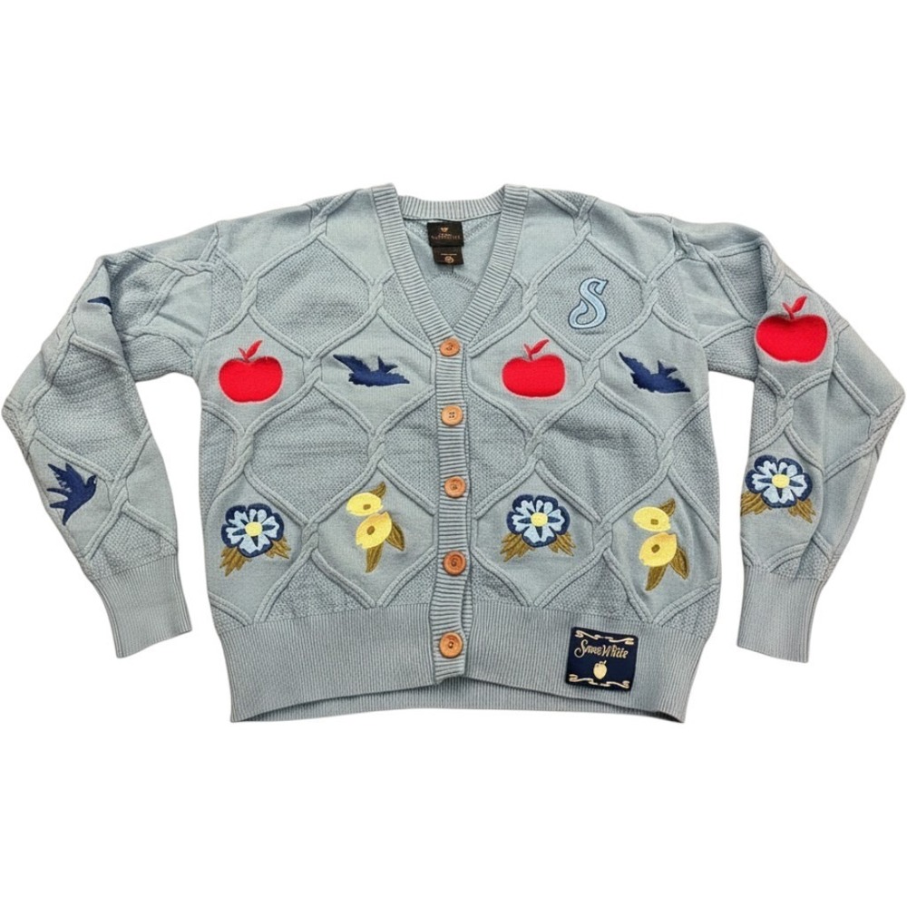 Disney Princess Snow White BoxLunch Blue Cable Knit Embroidered Cardigan Med